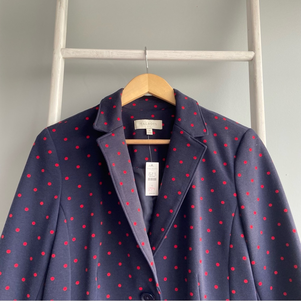 Talbots Navy Blazer with Red Polka Dots - Picture 6 of 8